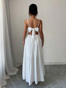 Selianne 全新时尚女式蝴蝶结褶皱 A 字型收腰修身吊带连衣裙