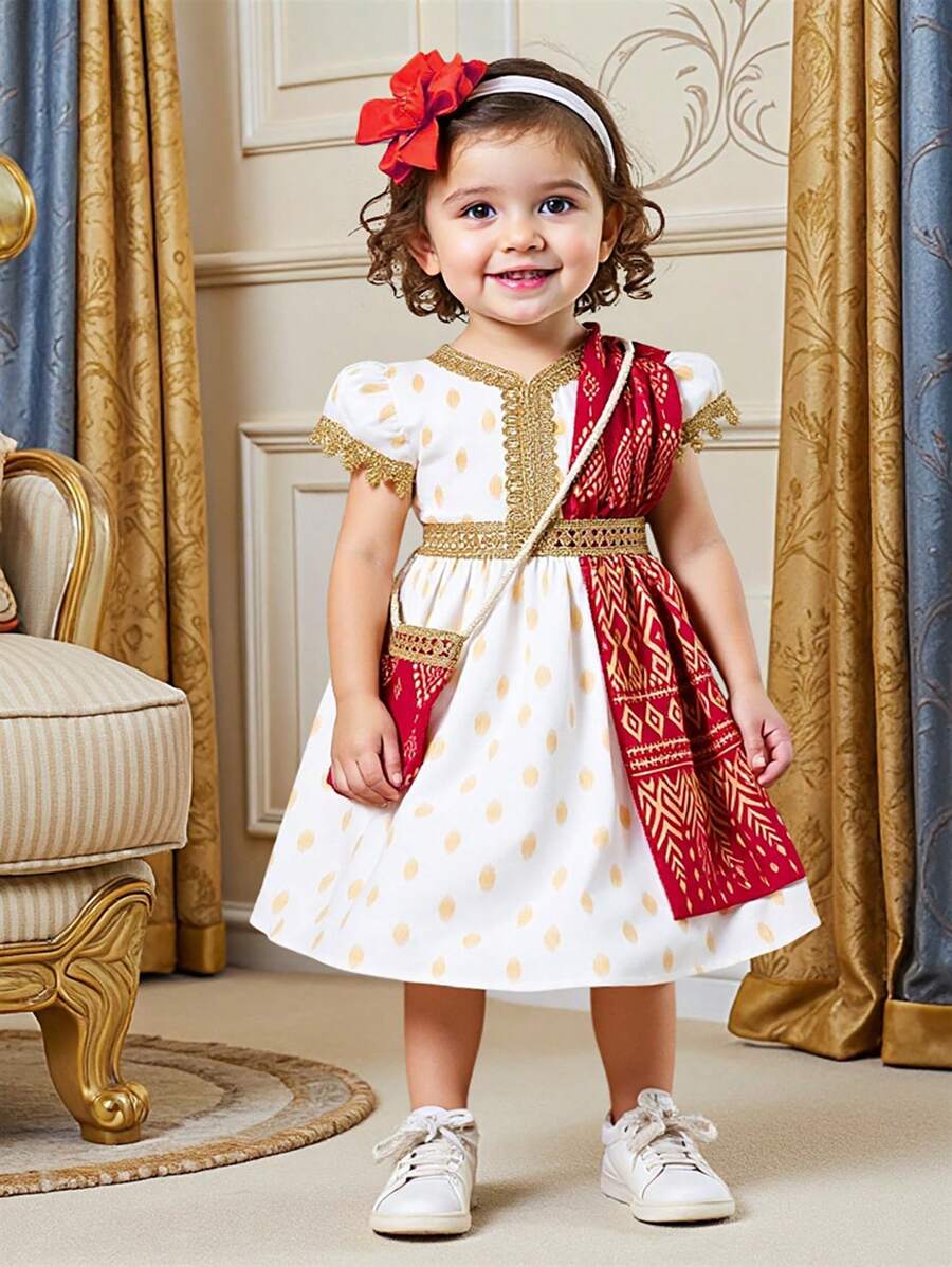 女宝宝简约时尚休闲短袖日常连衣裙 - 彩色 - 查看 1