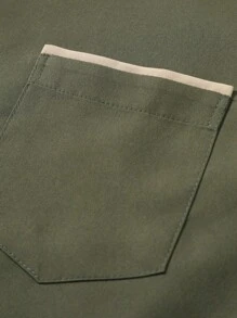 Manfinity Mode Men's Patchwork Front Button Long Sleeve Pocket Simple Casual Shirt Business, Fall - Army Green - View 7