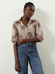 SHEIN Privé Vintage Elegant Romantic Chiffon Mixed Floral Loose Fit Lightweight Button-Down Long Sleeve Blouse For Women Fall Cloth For Women - Multicolor - View 5
