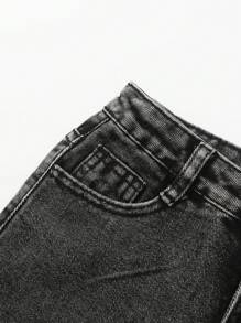 SHEIN Tween Girls Water Washed Color/Wide Leg Jeans With Frayed Hem - Black - View 3