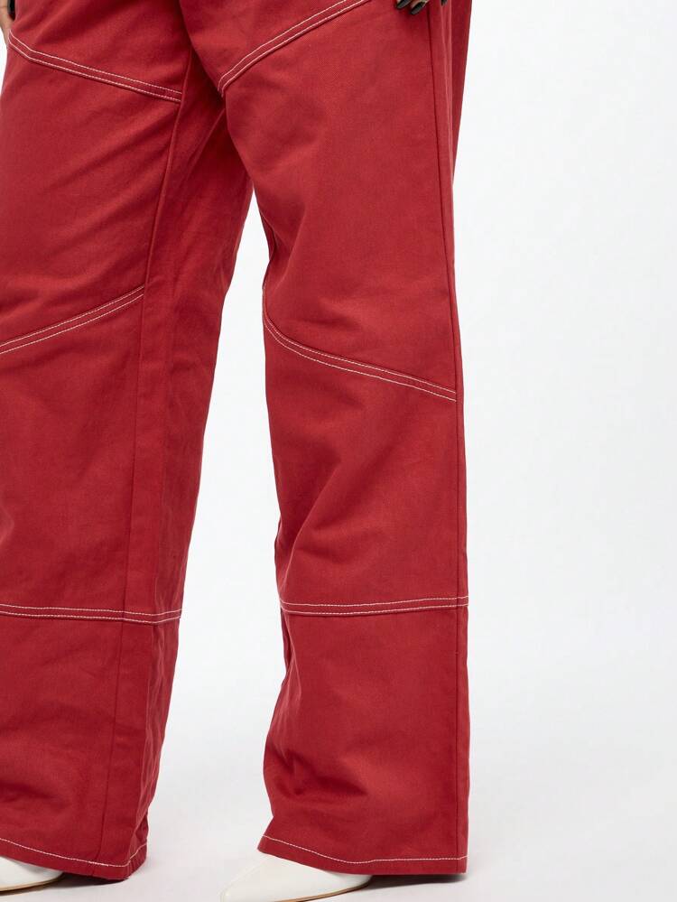 SUMWON WOMEN Wide Leg Twill Utility Workwear High Waisted Pants