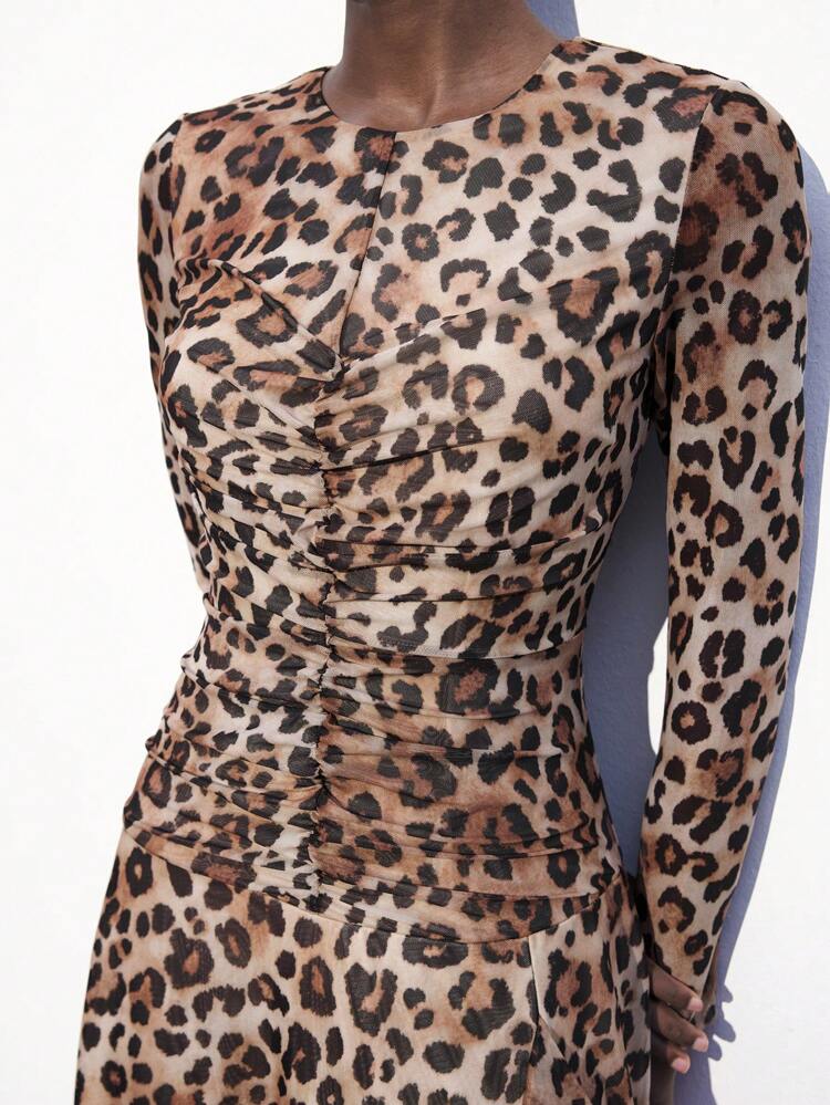 SHEIN Maija Women's Long Leopard Print Dress, Sexy Beach Vacation Casual Romantic Urban Resort Dress Suitable For Outing, Gathering, Wedding, Graduation Season