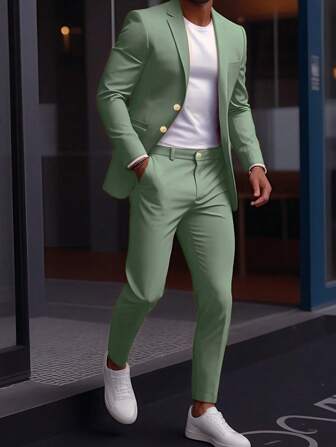 Manfinity Mode 男士前扣长袖休闲衬衫和裤子套装 男士漂亮西装 男士舞会西装 男士西装和裤子 男士休闲西装