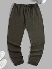 RueChic Men Letter Printed Regular Sweatpants - Army Green - View 3