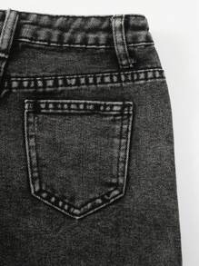 SHEIN Tween Girls Water Washed Color/Wide Leg Jeans With Frayed Hem - Black - View 7