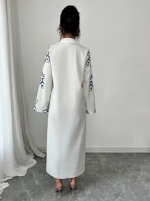 Yasmyna Women's Woven Print Loose Long Sleeve Arabic Long Dress,Modest - Apricot - View 2