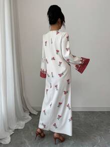 Yasmyna Women's Woven Printed Loose Long Sleeve Arabic Kaftan Dress, Arabian Dresses,Modest - Red - View 4