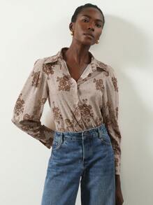 SHEIN Privé Vintage Elegant Romantic Chiffon Mixed Floral Loose Fit Lightweight Button-Down Long Sleeve Blouse For Women Fall Cloth For Women - Multicolor - View 4