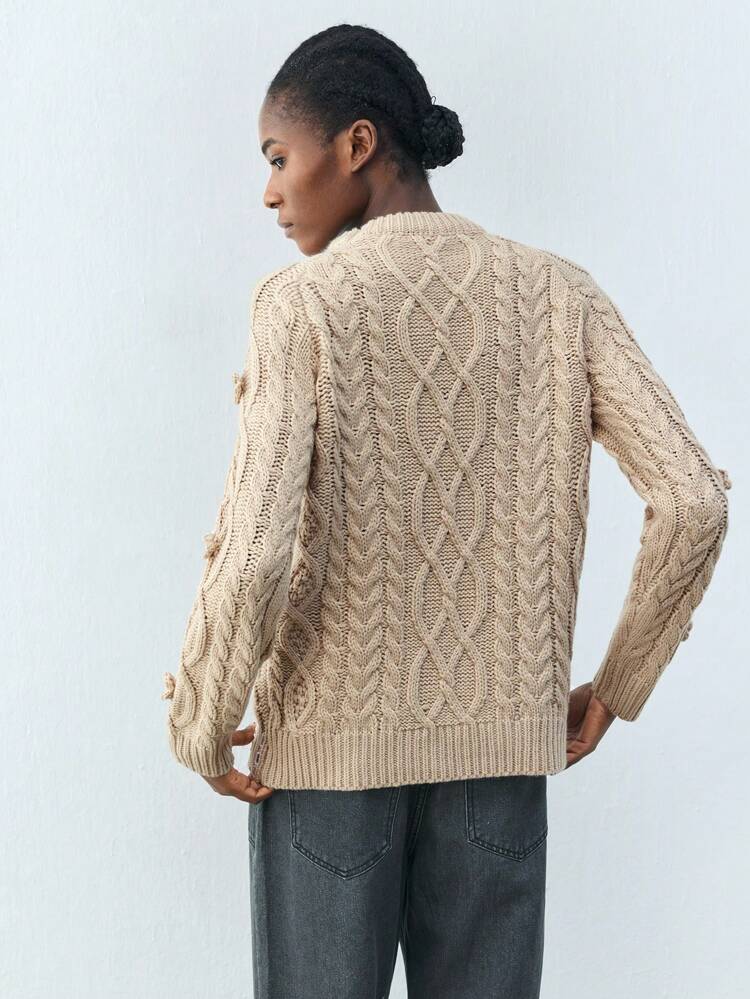 SHEIN Maija Valentine's Day Spring New Camel Color Diamond Elegant Urban Women's Sweater Suitable For Going Out On Vacation, Holiday, Date And Wedding Wear