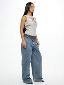 SUMWON WOMEN Sleeveless Cut-Out Top With Lace-Up Detail Summer Casual Tank Top Perfect For Layering Urban Chic Street Style Fashion