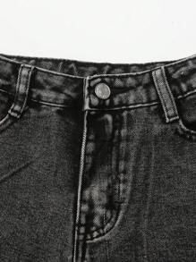 SHEIN Tween Girls Water Washed Color/Wide Leg Jeans With Frayed Hem - Black - View 4