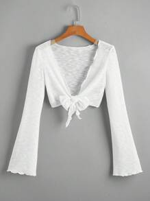 SHEIN Kimono à manches longues pour adolescente, style décontracté et polyvalent, avec lien à la taille et manches évasées