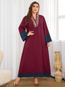 Al Najma Elegant Round Neck Color Block Plus Size Dress, Modest Kaftan Maxi Dresses, For Evening Party/Wedding Guest/Anniversary