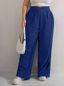 RueChic Plus Size Women's Casual Straight-Leg Chic Streetwear Versatile Belt-Detailed Pants