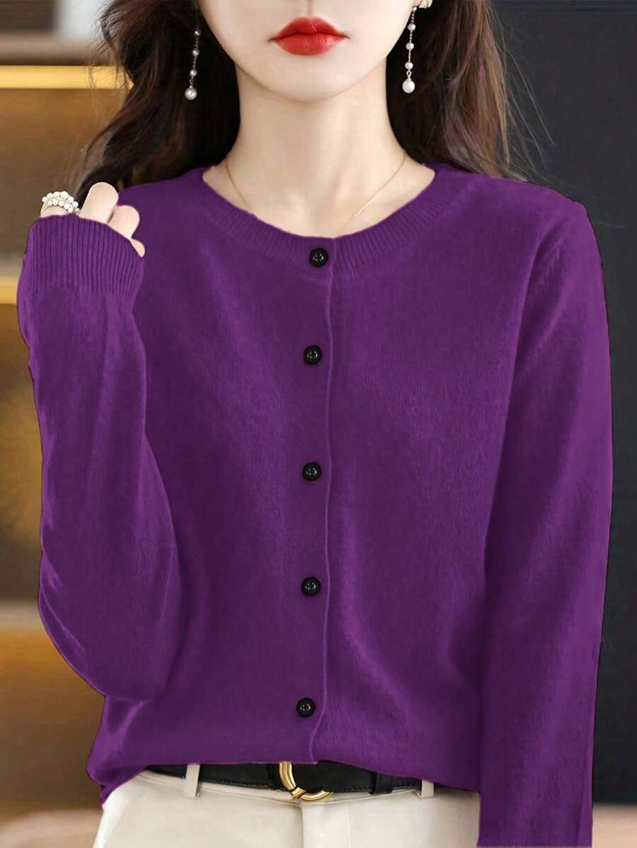 EMERY ROSE Women Single-Breasted Casual Solid Color Cardigan, Long Sleeve, Autumn/Winter Fall Cloth For Women