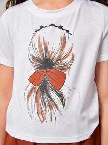 Girls 1pc Figure Graphic Tee With 1pc Cargo Trousers - Multicolor - View 3