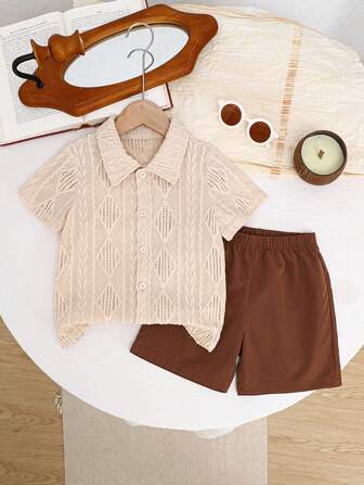 2pcs Young Boy Casual Simple Fashion Daily Short Sleeve Polo Shirt And Shorts Set