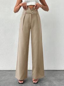 SHEIN Tall Tall Black Slit Waist Straight Pants - Krem - View 6