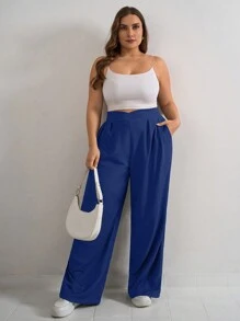 RueChic Plus Size Women's Casual Straight-Leg Chic Streetwear Versatile Belt-Detailed Pants