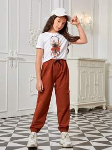 Girls 1pc Figure Graphic Tee With 1pc Cargo Trousers - Multicolor - View 4