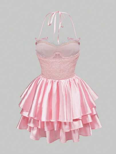 Kawaii Vestido estilo vintage elegante y romántico tipo palacio con inserciones de encaje, volantes en el bajo y moño, ideal para conjunto de fiesta del té