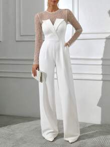 EURMUSE Women Pearly And Tulle Detailed Jumpsuit - White - View 1