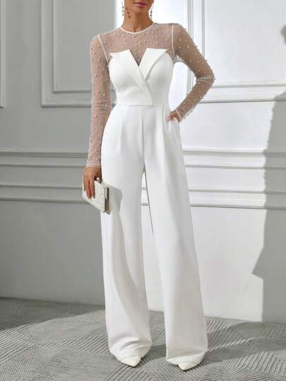 EURMUSE Women Pearly And Tulle Detailed Jumpsuit