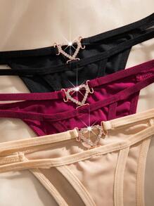 5 sztuk/zestaw wygodnych, romantycznych, jednokolorowych damskich stringów z kryształkami w kształcie serca, seksowne majtki