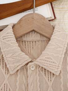 2 件装年轻男孩休闲简约时尚日常短袖 Polo 衫和短裤套装 - 米色 - 查看 3