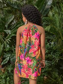 SHEIN 青少年女孩度假休闲时尚雪纺碎花吊带连衣裙 - 彩色 - 查看 2