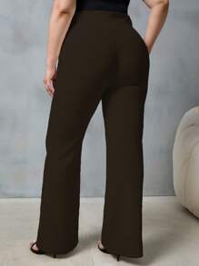 EURMUSE Plus High Waist Flare Leg Suit Pants - Brown - View 2