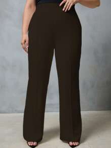 EURMUSE Plus High Waist Flare Leg Suit Pants - Brown - View 7