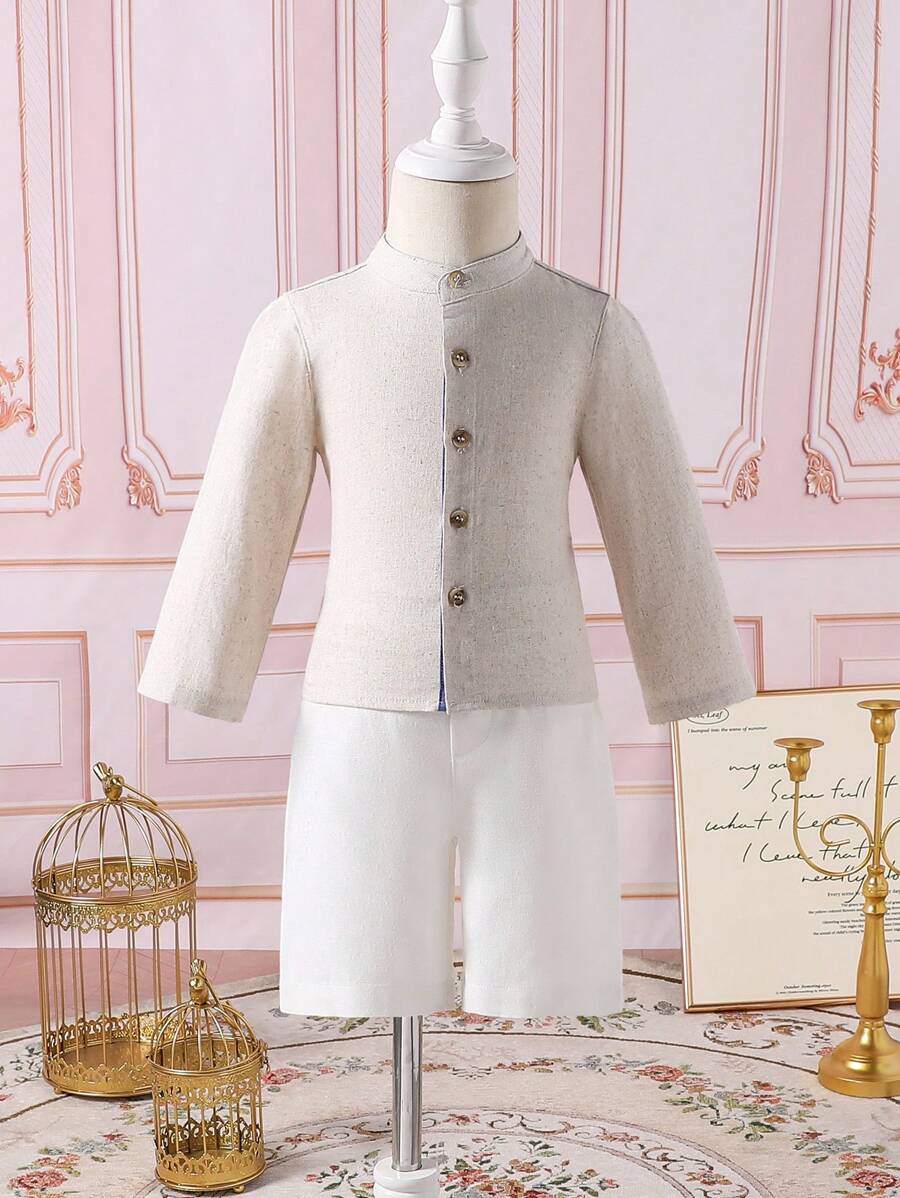 SHEIN 2pcs Baby Boy Casual Long Sleeve Jacket And Shorts Set, Stylish For Daily Wear - Multicolor - View 1