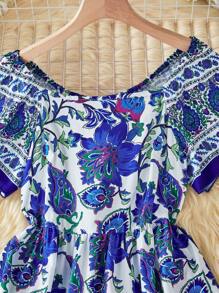 SHEIN فستان طابع نمطي تقليدي مطبوع بزهور للفتيات المراهقات، طراز للعطلات - متعدد الألوان - مشاهدة 6