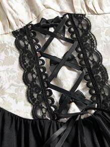 ROMWE Kawaii Women's Vintage Palace Style Ribbon Bow Heart Ruffle Layered Lace Cake Dress - Multicolor - View 4