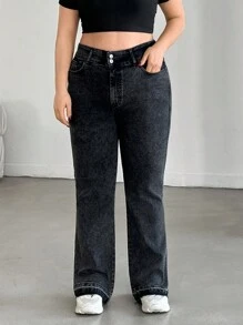 RueChic Jeans casual versatili a vita alta e gamba dritta con tasche, taglie forti per donne