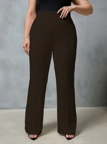 EURMUSE Plus High Waist Flare Leg Suit Pants - Brown - View 1