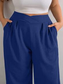 RueChic Plus Size Women's Casual Straight-Leg Chic Streetwear Versatile Belt-Detailed Pants