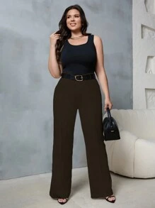 EURMUSE Plus High Waist Flare Leg Suit Pants - Brown - View 6