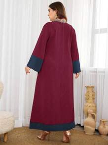 Al Najma Elegant Round Neck Color Block Plus Size Dress, Modest Kaftan Maxi Dresses, For Evening Party/Wedding Guest/Anniversary