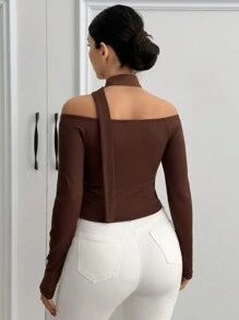 EURMUSE 女士纯色罗纹针织细节上衣