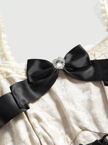 ROMWE Kawaii Women's Vintage Palace Style Ribbon Bow Heart Ruffle Layered Lace Cake Dress - Multicolor - View 3