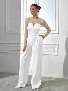 EURMUSE Women Pearly And Tulle Detailed Jumpsuit - White - View 7