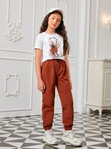 Girls 1pc Figure Graphic Tee With 1pc Cargo Trousers - Multicolor - View 5