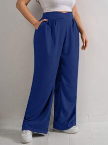 RueChic Plus Size Women's Casual Straight-Leg Chic Streetwear Versatile Belt-Detailed Pants