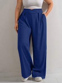 RueChic Plus Size Women's Casual Straight-Leg Chic Streetwear Versatile Belt-Detailed Pants
