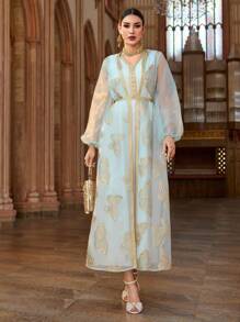 Al Najma Women's Elegant Butterfly Pattern Turkish & Arabic Traditional Long Dress