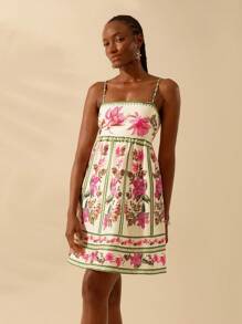 CAJUNI 女士波西米亚风热带花卉印花无袖露背系带前短款连衣裙，休闲夏日海滩度假 - 彩色 - 查看 4