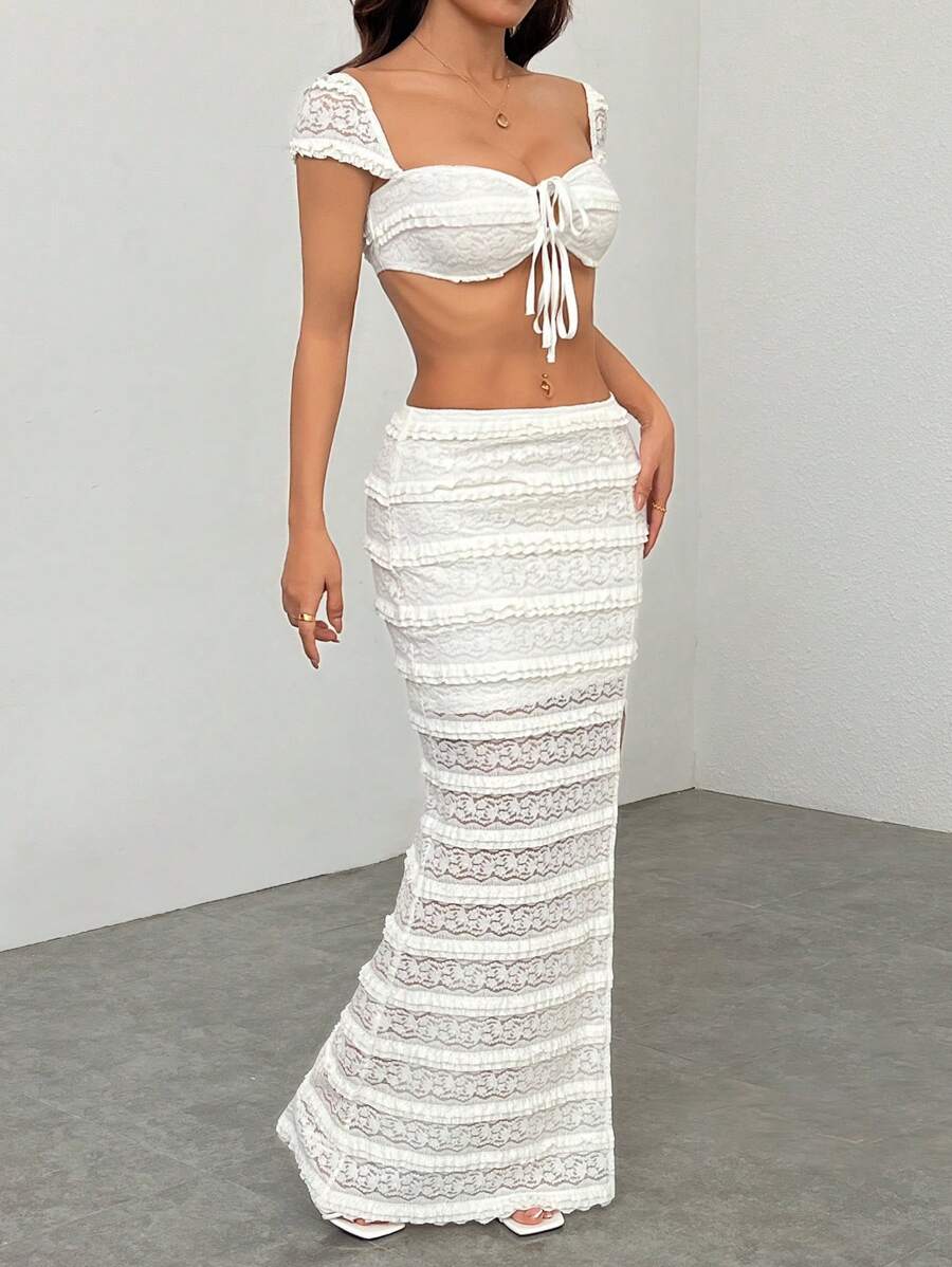 SHEIN PETITE 无袖短款上衣和长裙套装